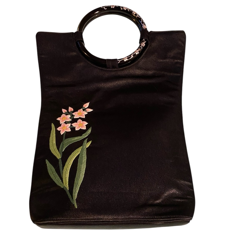 Floral Embroidered Black Tote Bag